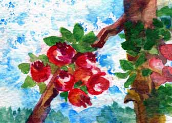 "Strawberry Tree #2" by Mary Lou Lindroth, Rockton IL - Watercolor, SOLD